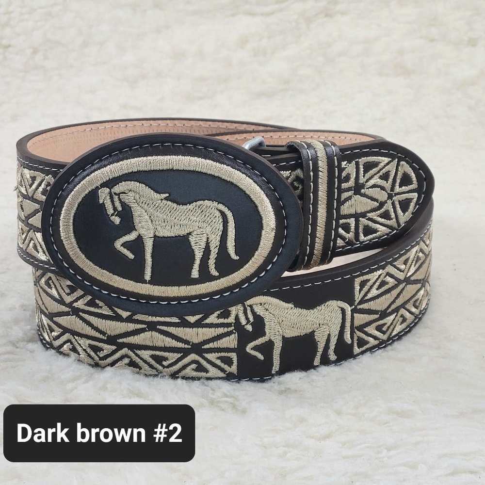 New. Size 36. Men’s Embroidered Western Belt . Genuine Leather. Handmade. Brown